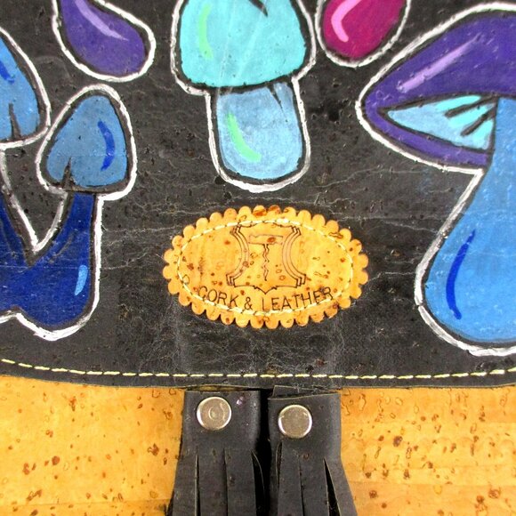Mushroom Purse Leather Cork Hand Painted Shoulder Crossbody Bag - Picture 3 of 9